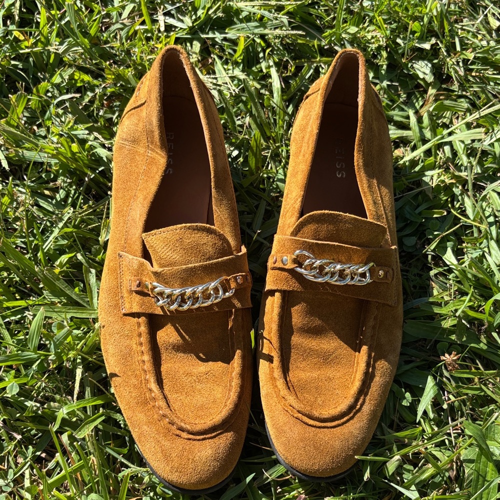Reiss Tan Suede Loafers with Stud Detail